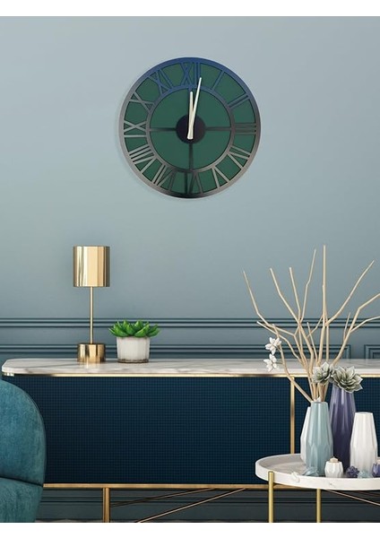 Yaprak Yeşil Roma Dekoratif Duvar Saati 50X50 Cm,salon Saati,oturma Odası Saati,el Yapımı Saat modelleri