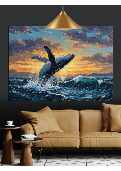 Denizden Zıplayan Kambur Balina Dekoratif Kanvas - Mdf Ahşap Tablo fiyatları