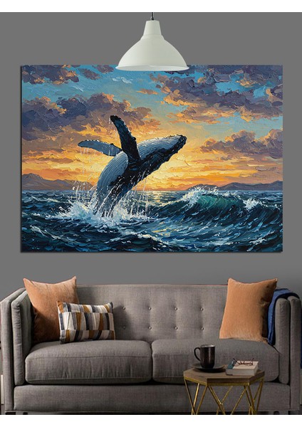 Denizden Zıplayan Kambur Balina Dekoratif Kanvas - Mdf Ahşap Tablo fırsatları
