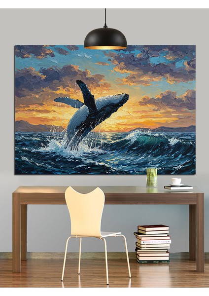 Denizden Zıplayan Kambur Balina Dekoratif Kanvas - Mdf Ahşap Tablo indirimleri
