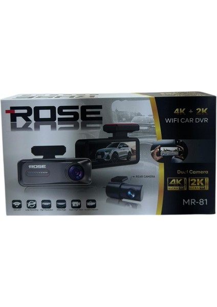 Rose Mr-81 2 Kameralı LED Ekranlı Gece Görüşlü 4k+2k Araç Içi ve Arka Wi-Fi Uzaktan Izleme Kamera