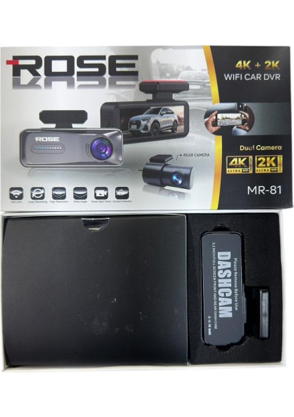 Rose Mr-81 2 Kameralı LED Ekranlı Gece Görüşlü 4k+2k Araç Içi ve Arka Wi-Fi Uzaktan Izleme Kamera fiyatları