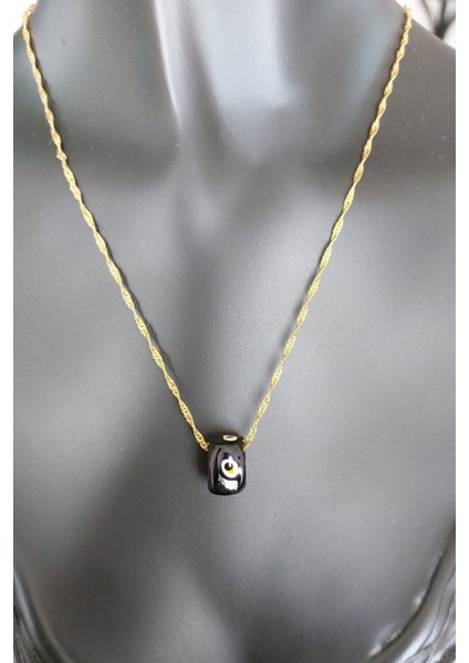 925 Ayar Gümüş 24 Ayar Altın Kaplama Nazar Boncuklu Singapur Zincir