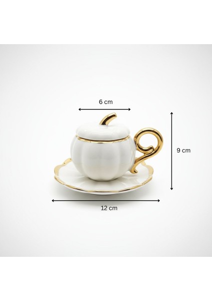 Yaldızlı Kapaklı Porselen Beyaz Bal Kabağı Kahve Fincan Takımı - 6 Kişilik fiyatları