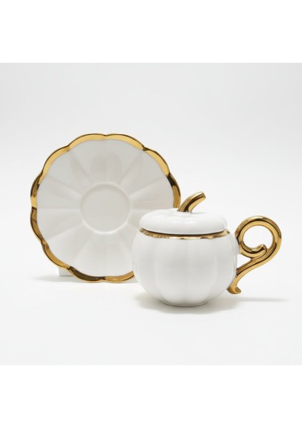 Yaldızlı Kapaklı Porselen Beyaz Bal Kabağı Kahve Fincan Takımı - 6 Kişilik modelleri