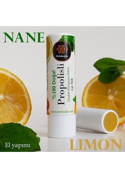 Petekoğlu Dudak Kremi Propolis Bal Nane Limon Aynısefa Shea Hindistan Cevizi Üzüm Çekirdeği Yağları Balmumu Lipstick Balm