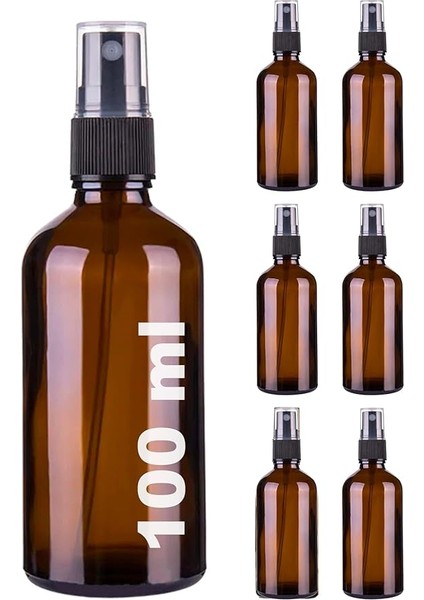 100 ml Siyah Spreyli Amber Cam Şişe 100 cc Sızdırmaz Kapaklı Fısfıs Kahverengi Cam Şişe 6 Adet