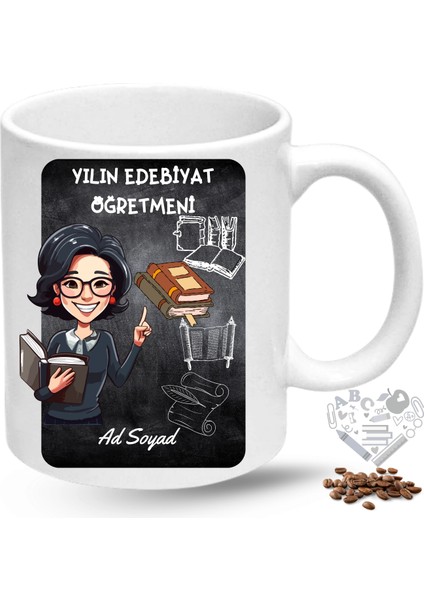 Edebiyat Öğretmeni Kadın Öğretmenler Günü Hediyesi Isimli Baskılı Porselen Kupa Bardak