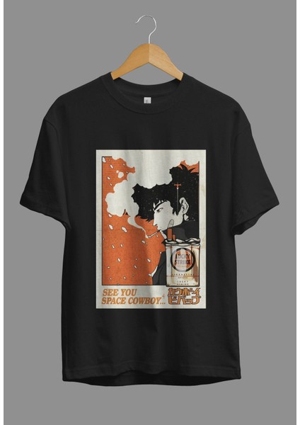 Siyah Unisex Tişört, Cowboy Bebop Spike Spiegel Tasarımı, Rahat ve Şık Alternatif