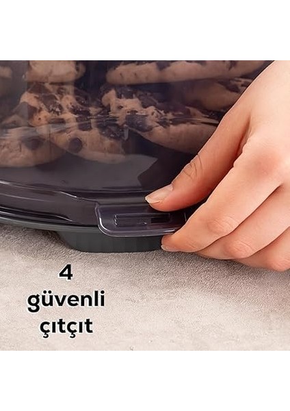 1091 Antrasit Yuvarlak Kek Pasta Börek Saklama Kabı - Kilitli Kapaklı Taşıma Fanusu 25 cm fırsatları
