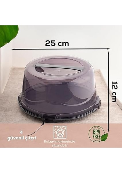 1091 Antrasit Yuvarlak Kek Pasta Börek Saklama Kabı - Kilitli Kapaklı Taşıma Fanusu 25 cm indirimleri
