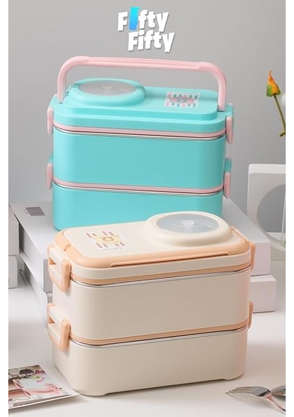1200 ml Iki Kat Dört Bölme Paslanmaz Çelik Lunch Box Yeni Nesil Sefer Tası-Sos Kaseli MODEL-FFLBOX8023 (Bej) modelleri