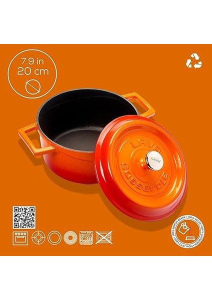 Metal Döküm Yuvarlak Tencere, 20 Cm, Turuncu fırsatları