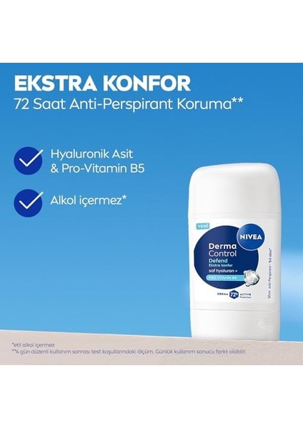 Nıvea Kadın Stick Deodorant Derma Control Defend 50 Ml, Tahrişe Karşı Koruma, Alkolsüz, 72 Saat Anti-Perspirant Koruma,çiçeksi Koku,hyaluronik Asit, Pro Vitamin B5 modelleri