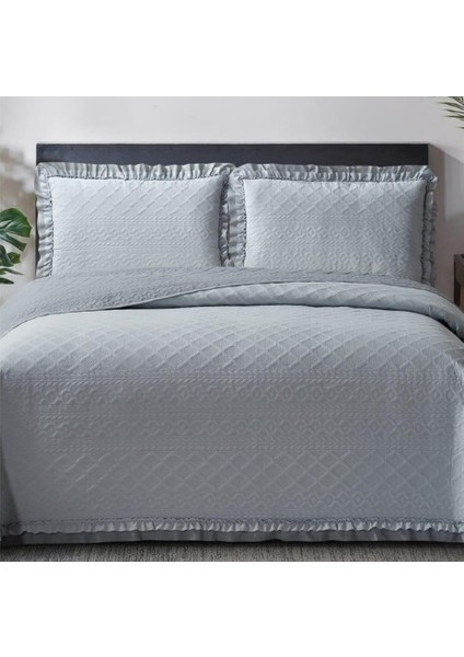 Kapitoneli Yatak Örtüsü Çift Kişilik Roma A.gri