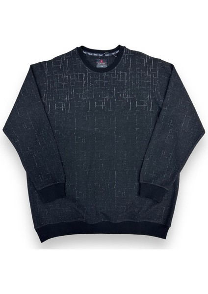 Büyük Beden Bisiklet Yaka Desenli Pamuklu Erkek Kazak Sweat