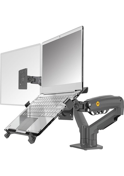 Bayou Nb 10-17" Dizüstü Bilgisayar Için Ayarlanabilir Tepsili Dizüstü Bilgisayar Montajı, 17-30" Monitör Için Vesa Plakalı Tam Hareket Kolu, Kelepçeli Gromet Montajı F160-FP (Siyah)