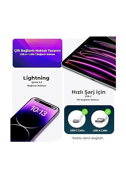 ZH-2U41T 25W Pd 3.0 Type-C & Usb-A Çift Bağlantı Noktalı Hızlı Şarj Adaptörü, Huawei, iPhone 15/14/13/12/pro Max, iPad Air/pro ve Daha Fazlası ile Uyumlu modelleri