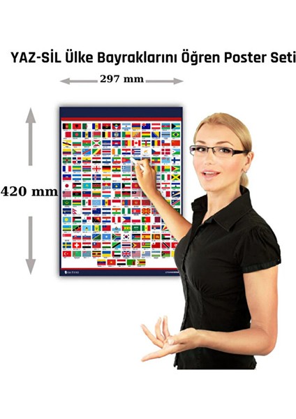 Laminasyonlu Dünya Bayrakları Yaz-Sil Posteri (2 Poster)