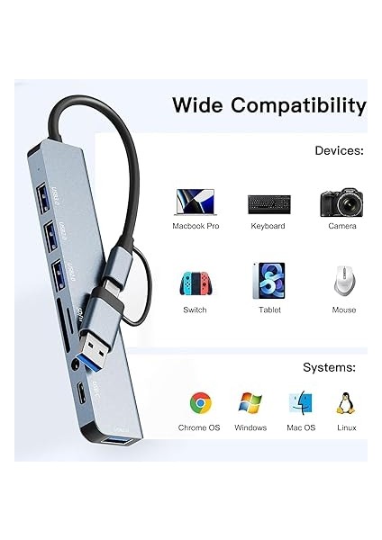 Home Çoklayıcı Adaptör 8 In 2 USB Type-C To USB A, USB C, Sd/tf Kart Okuyucu – MacBook ve Laptop Uyumlu Çok Portlu USB Hub Çoğaltıcı fırsatları