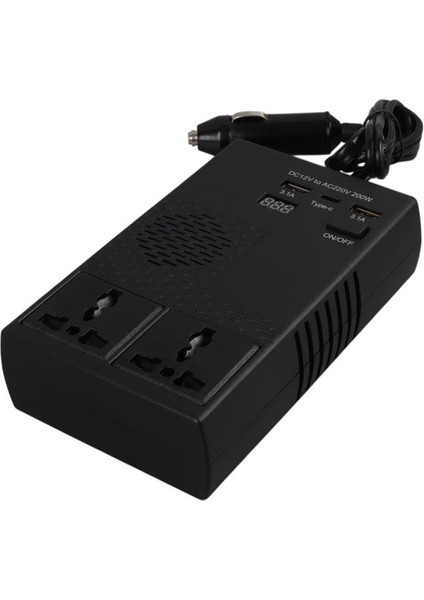 1664 Dc 12-24V 200W Oto Araç Power Inverter 1x Çakmak Girişi - 1x Type-C - 2x USB - 2x 220V Üniversal Priz fiyatları