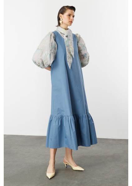 Eteği Volanlı Uzun Elbise-Indigo modelleri