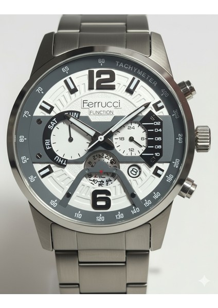 Ferrucci Erkek Kol Saati Gümüş Renk, Beyaz Kadran - Şık Metal Kordon, 2 Yıl Garantili