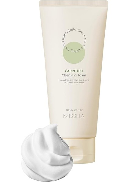 Yağlanma Karşıtı Bakım Sağlayan Yüz Temizleme Köpüğü Creamy Latte Cleansing Foam Green Tea