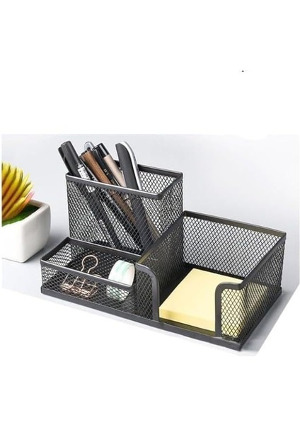 Metal Kalemlik Seti 3 Lü Kombo 1 Paket Fileli Perfore Siyah Kalemlik Ataşlık Kağıtlık Küpnotluk Düzenleyici