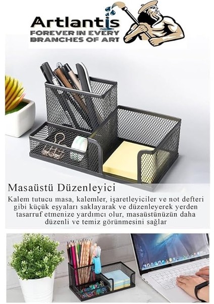 Metal Kalemlik Seti 3 Lü Kombo 1 Paket Fileli Perfore Siyah Kalemlik Ataşlık Kağıtlık Küpnotluk Düzenleyici indirimleri