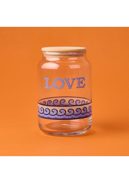 Blue Mosaiq Love Kapaklı Cam Kavanoz - Renkli - 970 ml
