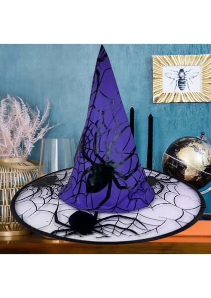 Hallowen cadı şapkası Mor DevÖrümcek Desenli fiyatları