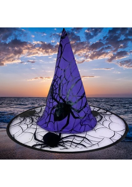 Hallowen cadı şapkası Mor DevÖrümcek Desenli modelleri