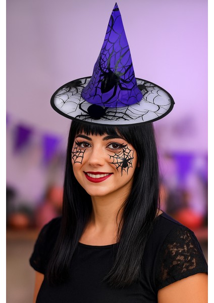 Hallowen cadı şapkası Mor DevÖrümcek Desenli indirimleri