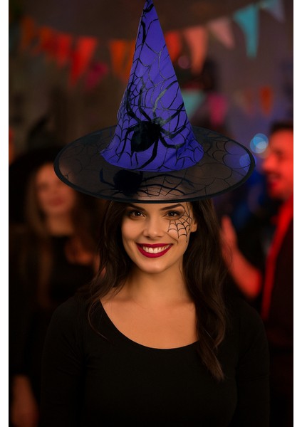 Hallowen cadı şapkası Mor DevÖrümcek Desenli