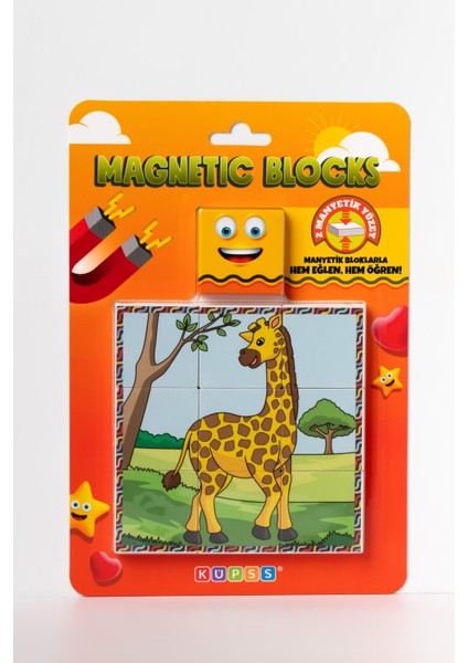 Manyetik Blok Çift Taraflı 9 Parçalı Mıknatıslı Puzzle 2 Görsel Zürafa-Fil Yapboz