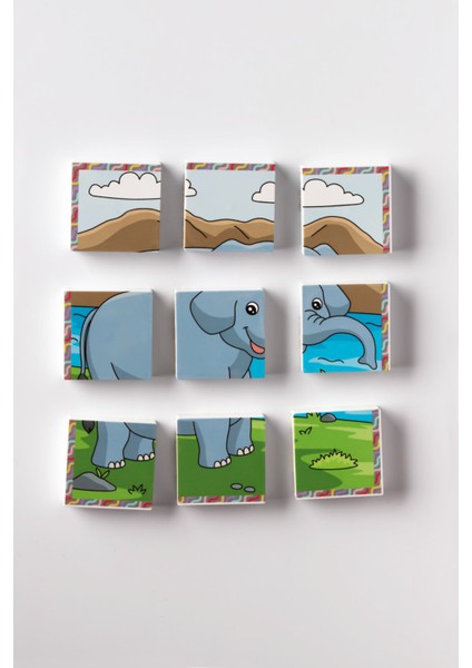 Manyetik Blok Çift Taraflı 9 Parçalı Mıknatıslı Puzzle 2 Görsel Zürafa-Fil Yapboz fiyatları