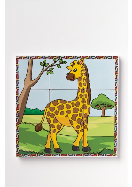 Manyetik Blok Çift Taraflı 9 Parçalı Mıknatıslı Puzzle 2 Görsel Zürafa-Fil Yapboz modelleri