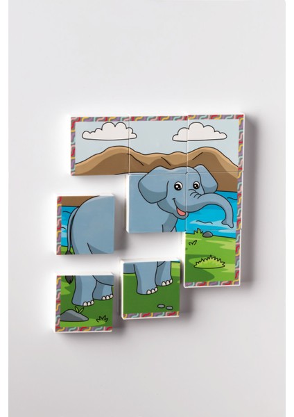 Manyetik Blok Çift Taraflı 9 Parçalı Mıknatıslı Puzzle 2 Görsel Zürafa-Fil Yapboz