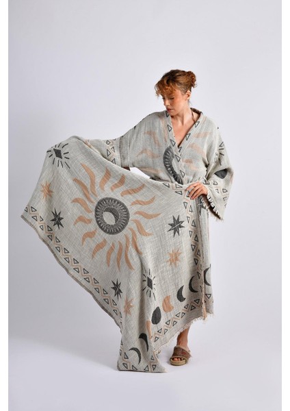 Gri- Kahverengi Sun Kimono & Pestemal Seti