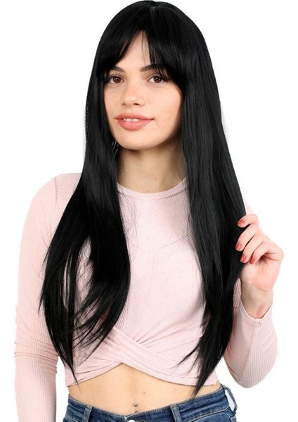 Fiber Sentetik Uzun Düz Kahküllü Peruk - Siyah fiyatları