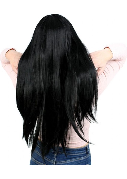 Fiber Sentetik Uzun Düz Kahküllü Peruk - Siyah indirimleri