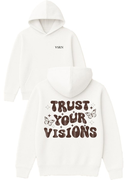 Trust Your Tasarım Baskılı Oversize Beyaz Kapüşonlu Sweatshirt