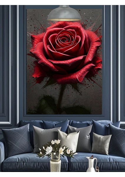 Yakın Çekim Kırmızı Gül Çiçeği Dekoratif Kanvas - Mdf Ahşap Tablo fırsatları