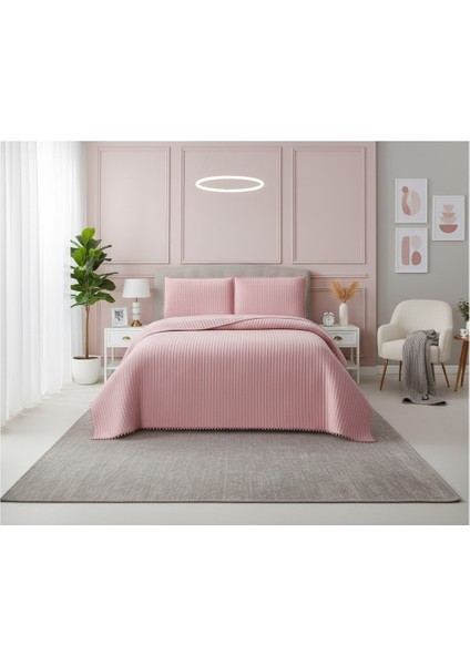 Kapitoneli Yatak Örtüsü Çift Kişilik Venedik Pudra