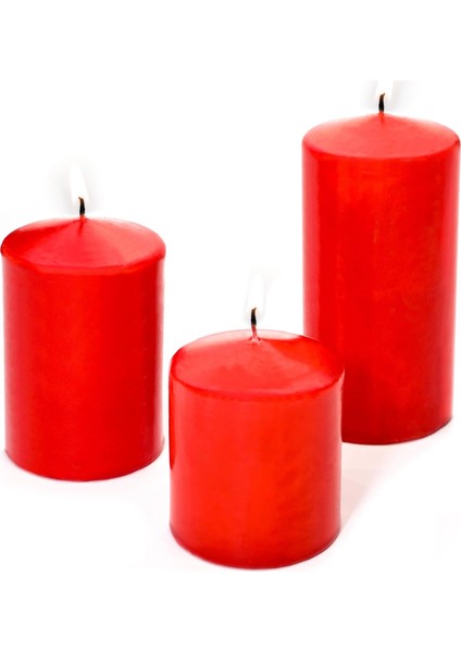 Kırmızı Silindir Mum Seti (5,5 Cm-7,5 Cm-10 Cm)