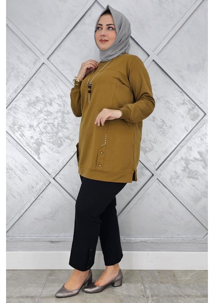 Kadın Kolye Detaylı Taşlı Tesettür Tunik