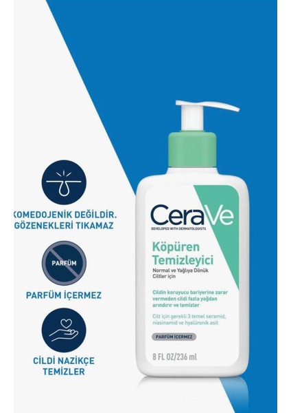 Cerave Yüz Temizleme Jeli 236 ml - Normal ve Yağlı Ciltler Için, 3 Seramid ve Hyaluronik Asit ile Derin Temizlik modelleri