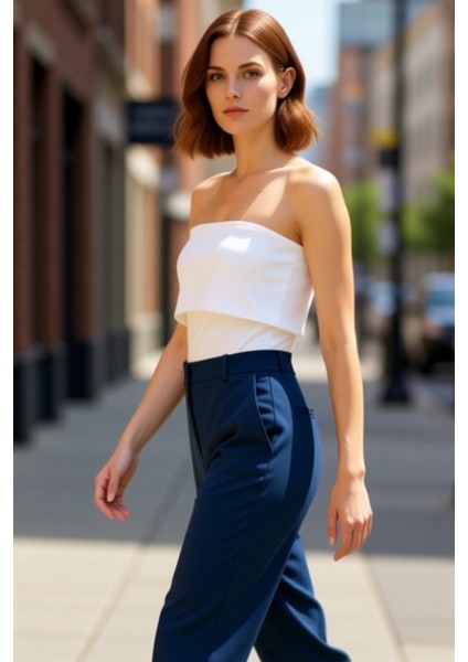 Straplez Yandan Fermuarlı Krep Örme Bluz Modern Stil Trend Tasarım Yüksek Kalite