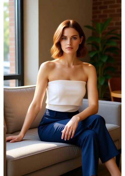 Straplez Yandan Fermuarlı Krep Örme Bluz Modern Stil Trend Tasarım Yüksek Kalite fiyatları